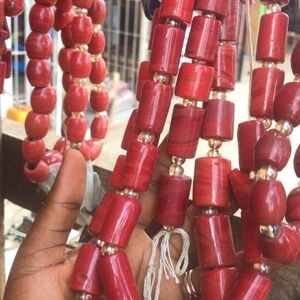 Elegant Red Beaded Necklace And Bracelets